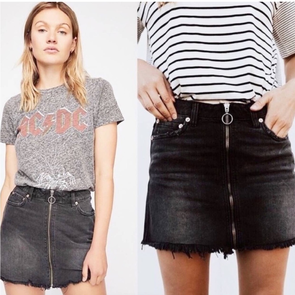 We the Free black denim full zipper up mini skirt, size 27